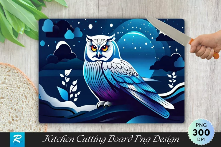 White Owl Cutting Board Sublimation Design