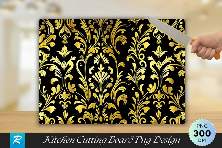 Gold and Black Damask Cutting Board Sublimation Design