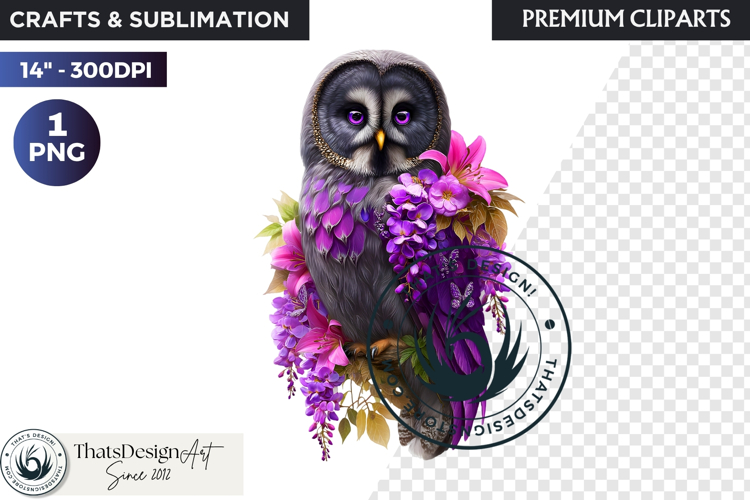 Floral Owl Fantasy clipart, Botanical and Wildlife Graphics