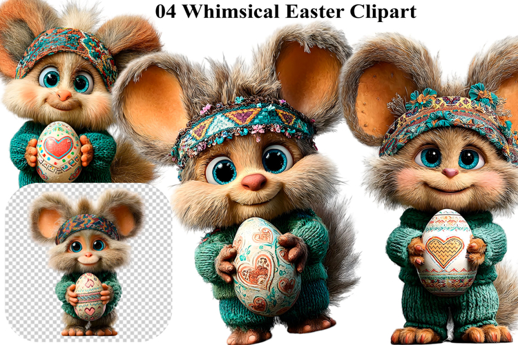 Whimsical Bunny Easter Clipart, Watercolor Easter Bunny PNG