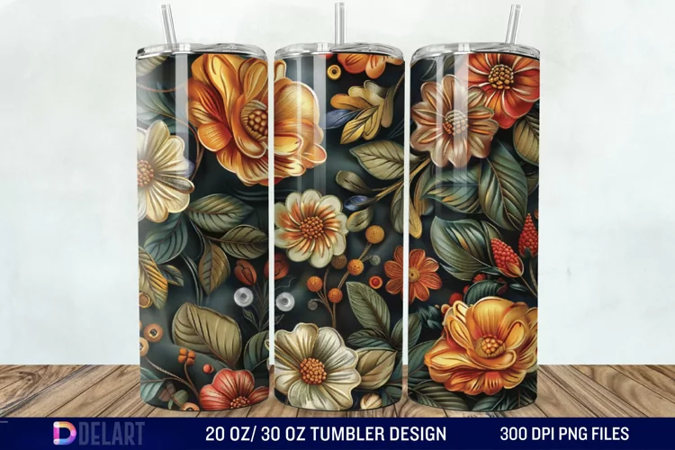 3D Embroidery floral Tumbler Wrap