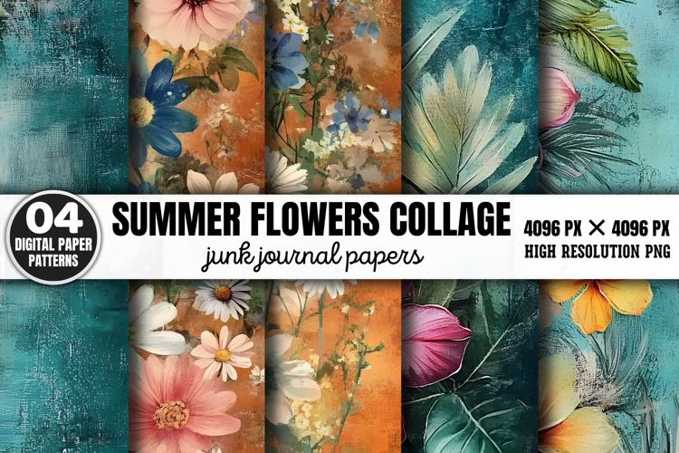 Summer Flowers Collage Journal Paper JPG example image 1