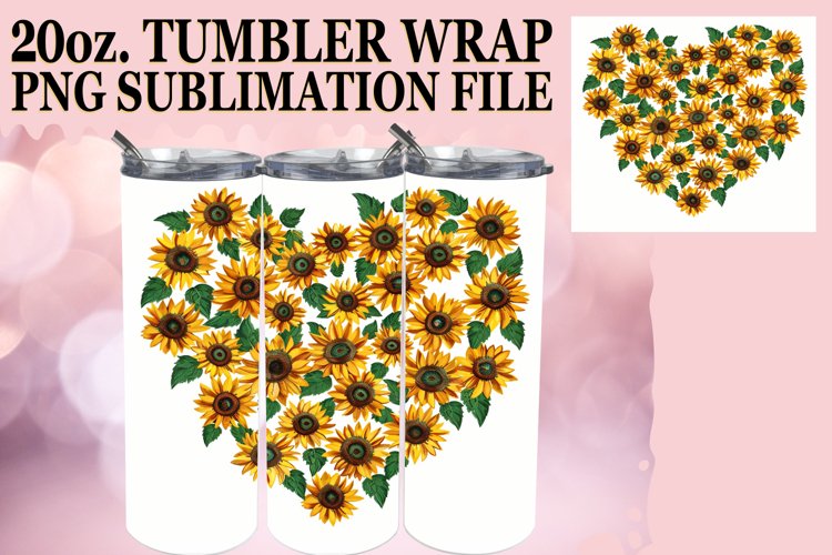 Sublimation Tumbler Wrap with Floral Heart Design 20oz