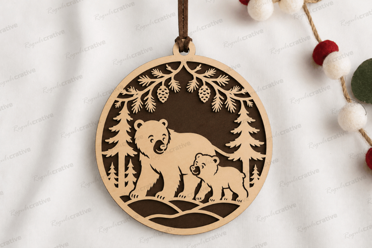 Bear Family Ornament Laser Cut SVG File bear family ornament