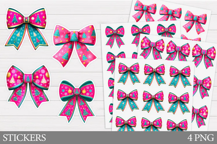 Christmas Bow Sticker Design. Christmas Sticker Printable