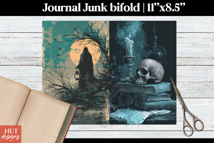 Gothic Skull Haunted Ghost Journal Bifold Halloween ephemera