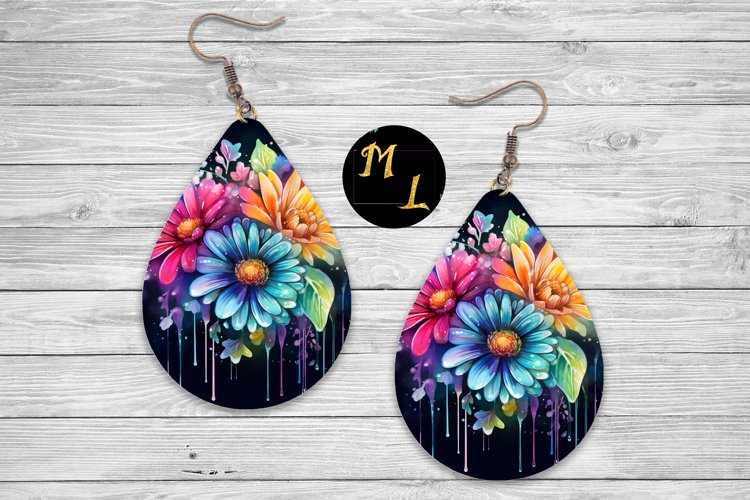 Rainbow flower Earrings design,flower Earrings sublimation