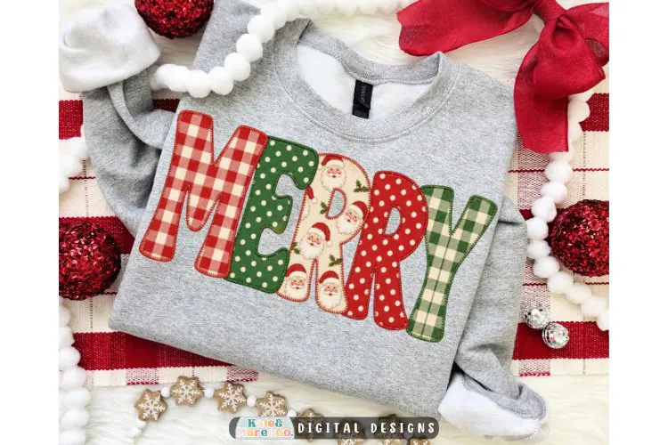 Merry PNG | Preppy Christmas Patchwork Sublimation