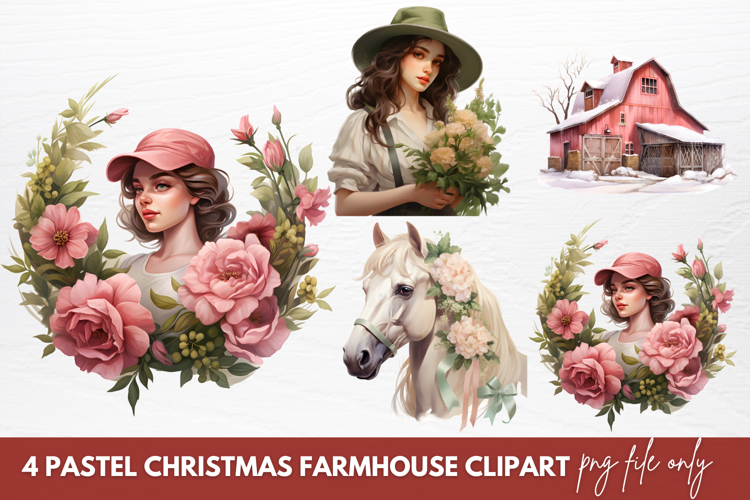Pastel Christmas Farmhouse Clipart Sublimation