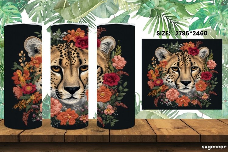 Embroidery Cheetah Tumbler Wrap |Skinny 20 oz| Sublimation example image 1