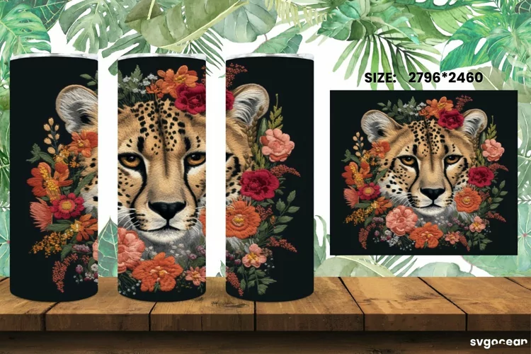 Embroidery Cheetah Tumbler Wrap |Skinny 20 oz| Sublimation