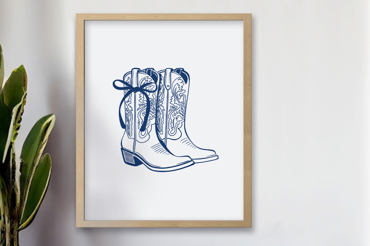 Blue Coquette Bow Cowboy Boot Print