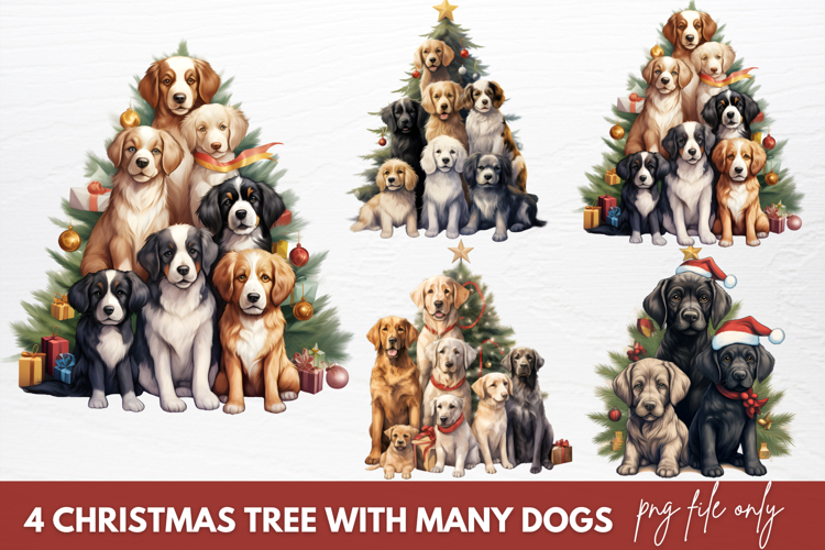 Christmas Tree With Many Dogs Clipart
