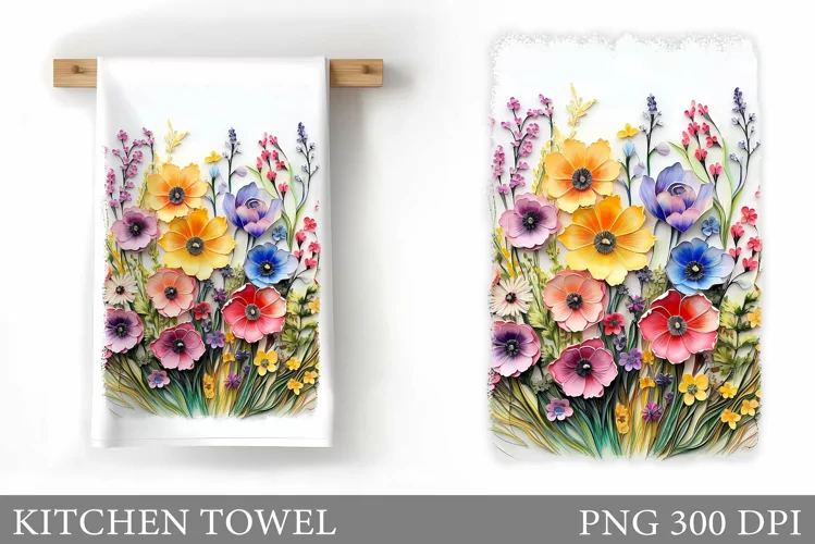 3D Flowers Kitchen Towel. Wildflowers Kitchen Towel Design