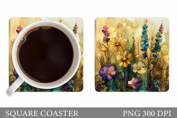 Flowers Coaster Sublimation. Floral Coaster Design