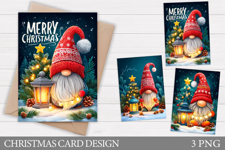 Christmas Gnome Card Printable. Christmas Card Design