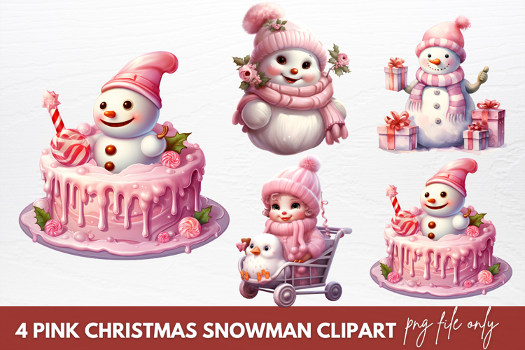 Pink Christmas Snowman Clipart Sublimation