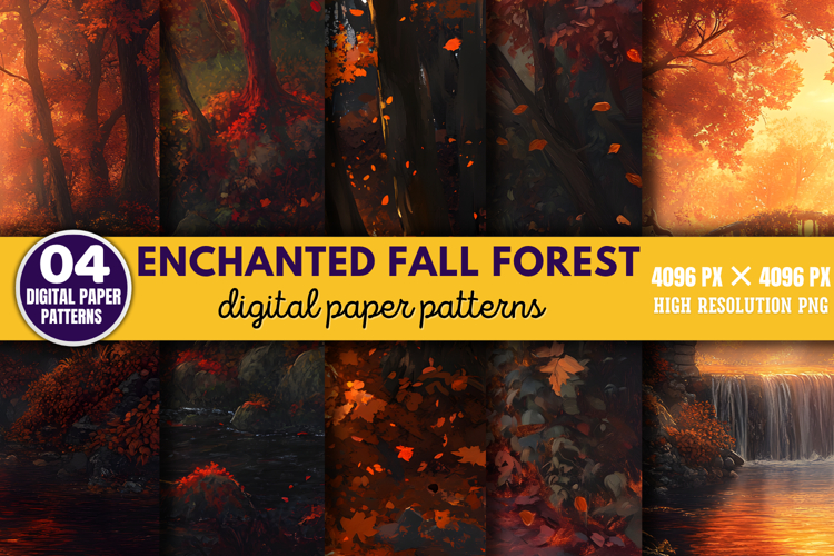 Enchanted Fall Forest Digital Paper PNG