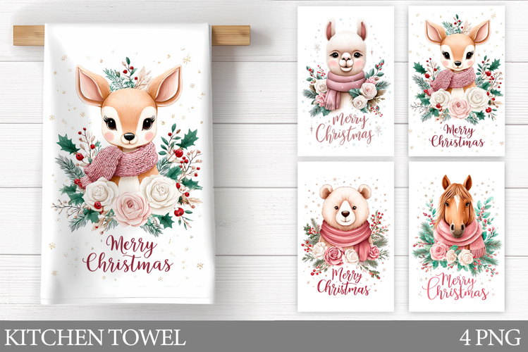 Christmas Kitchen Towel. Christmas Animals Kitchen Towel