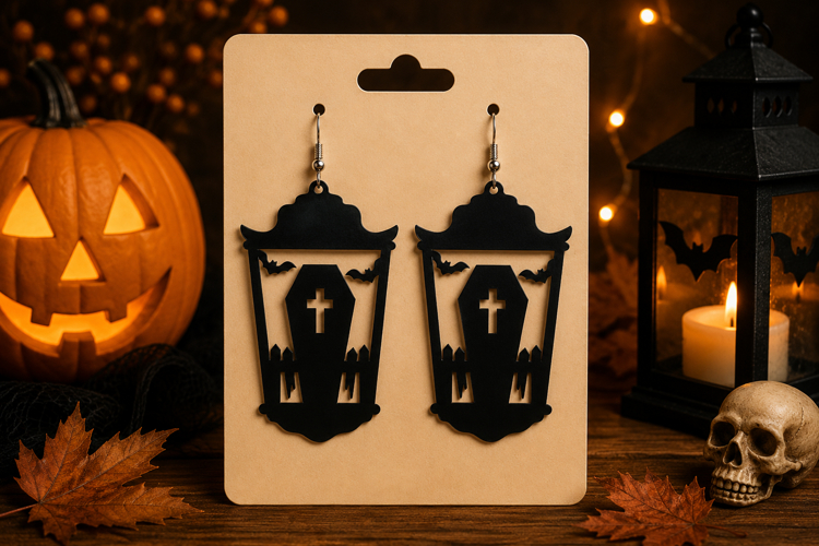 Halloween Lantern Earrings SVG - Laser Cut Spooky Earrings