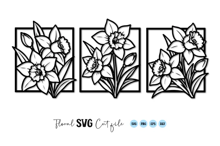 Daffodil Flower Frame SVG PNG