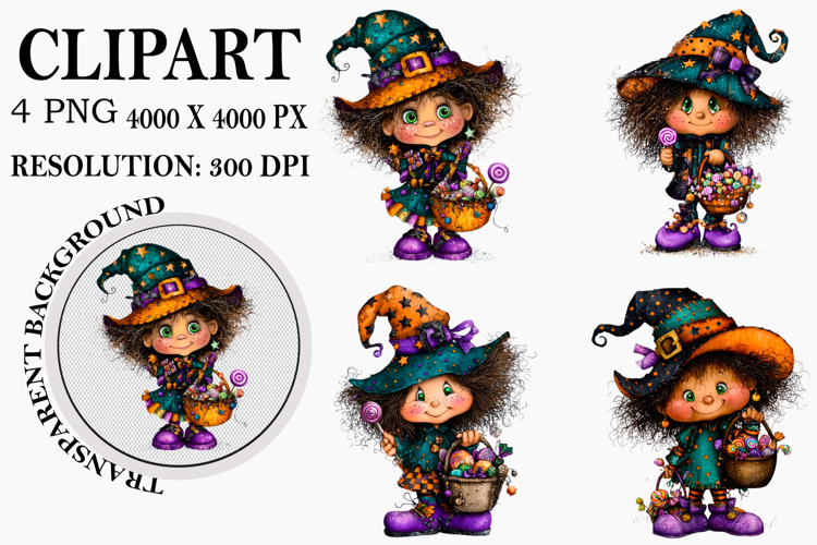 Halloween Witch Clipart Watercolor PNG