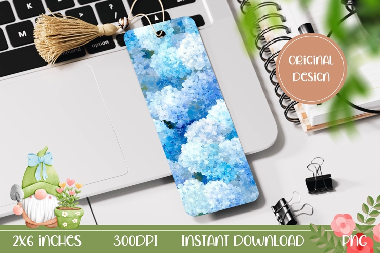 Printable Bookmark Design, Blue Hydrangea Bookmark Design