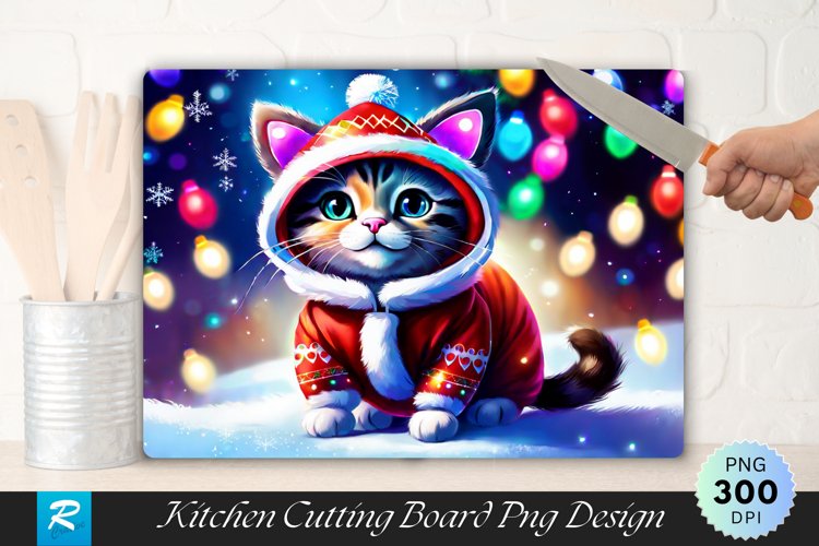 Reindeer Cat Christmas Cutting Board Sublimation Design