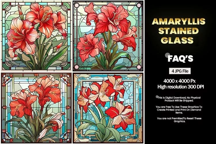 Stained Glass Amaryllis Square Coaster - 04 Variations