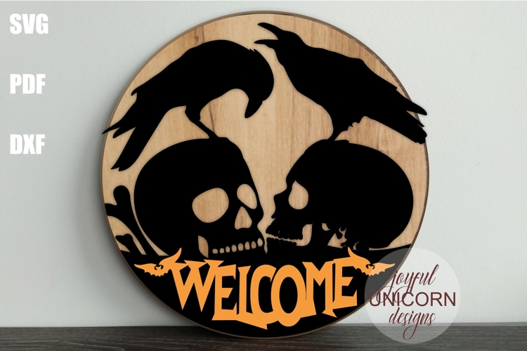 Skull Welcome Sign SVG | Halloween Raven Door Hanger SVG