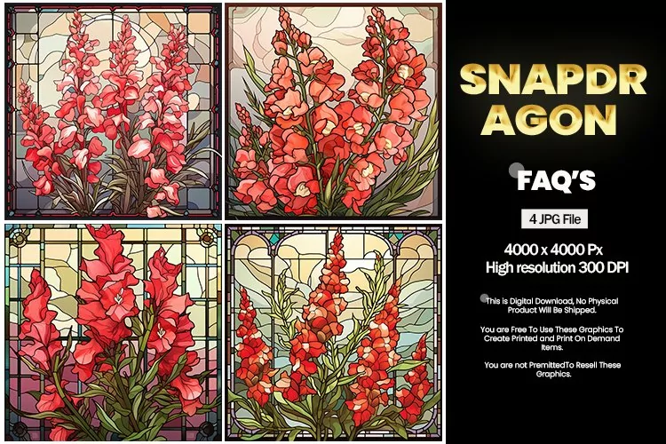 Stained Glass Snapdragon Square Coaster - 04 Variations
