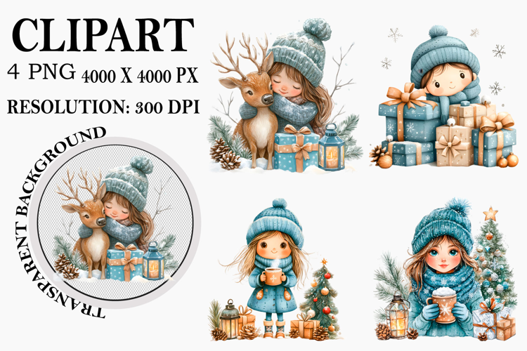 Whimsical Christmas winter Clipart PNG Watercolor PNG