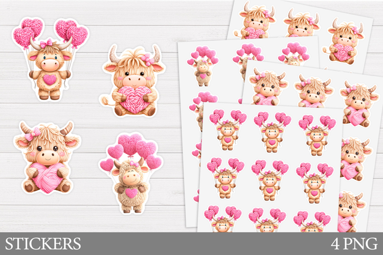 Yarn Cow Sticker Design. Valentines Sticker Printable