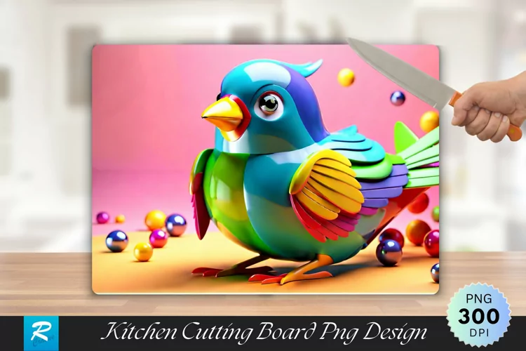 3D Colorful Bird Cutting Board Sublimation Design