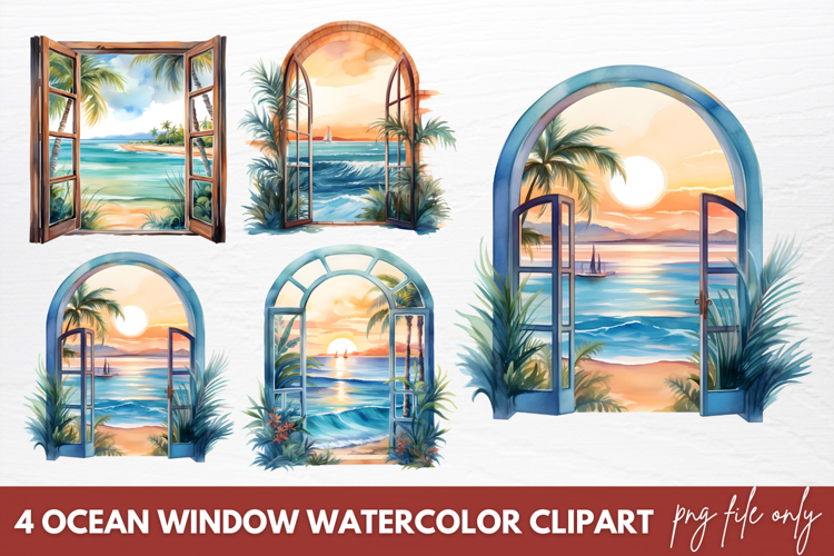 Ocean Window Watercolor Clipart