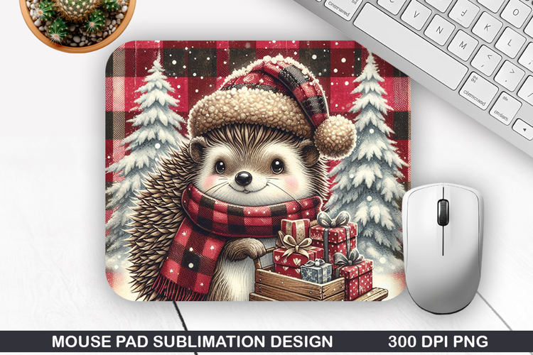 Hedgehog Mouse Pad Sublimation, Christmas Mouse Pad PNG