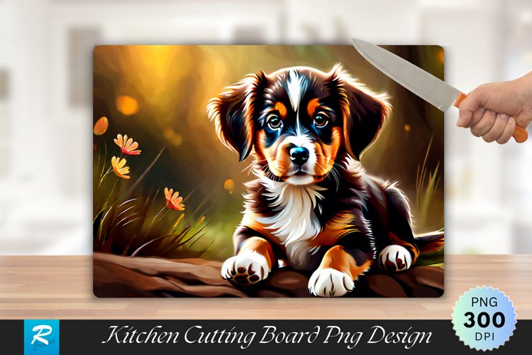 Cute Brown Puppy Cutting Board Sublimation Design example image 1