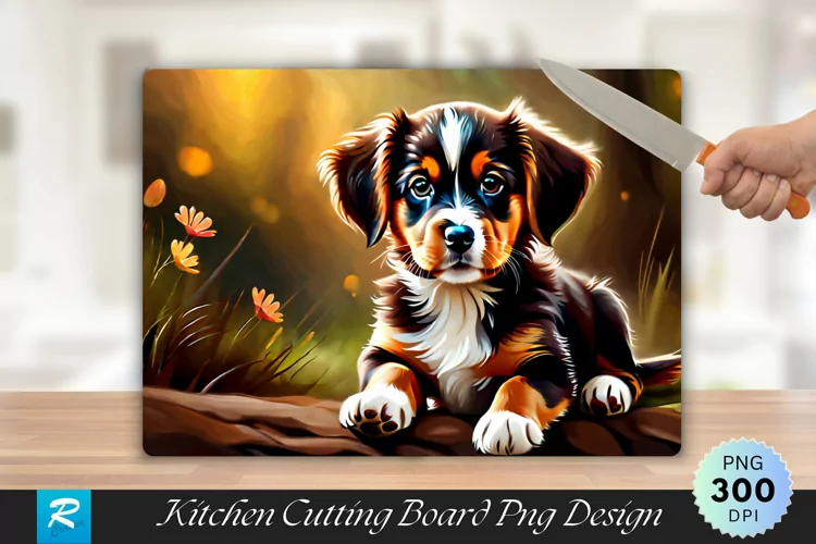 Cute Brown Puppy Cutting Board Sublimation Design