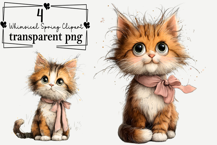 Whimsical Spring Cats PNG Clipart Watercolor PNG
