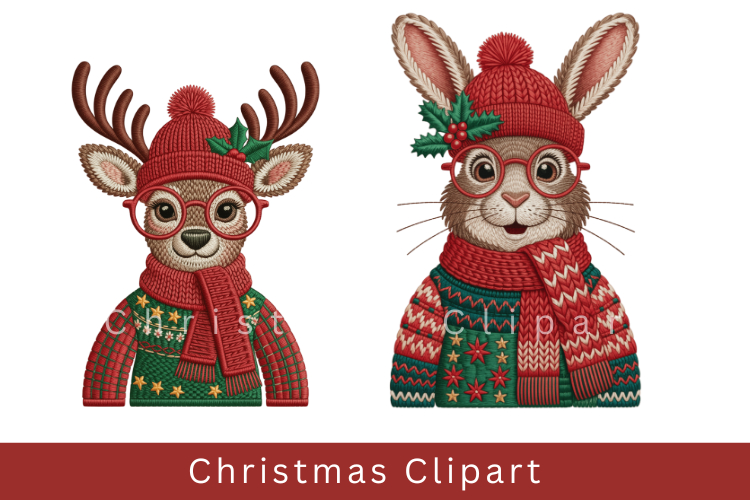 Cute Christmas Animal Clipart Cozy Winter Holiday PNG
