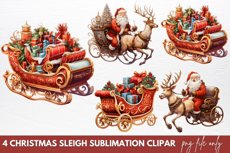 Christmas Sleigh Sublimation Clipart Christmas Sleigh example image 1