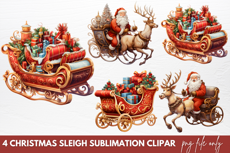 Christmas Sleigh Sublimation Clipart Christmas Sleigh