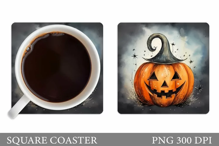 Halloween Square Coaster. Halloween Pumpkin Coaster Design