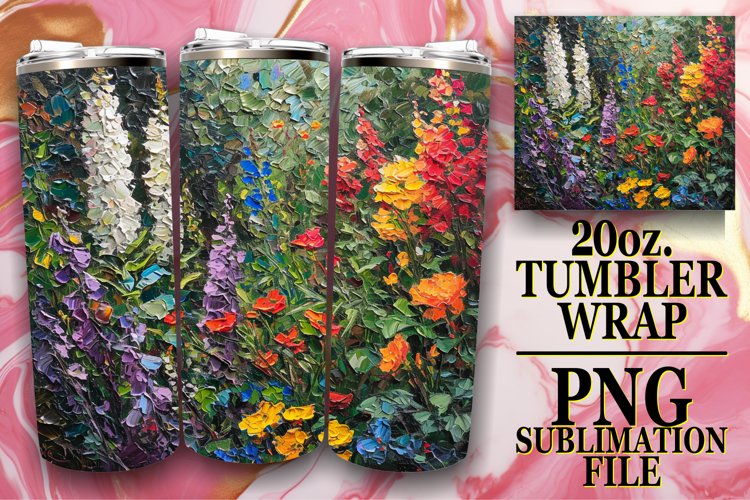 Sublimation Floral Tumbler Art - Oil Paint Pattern example image 1