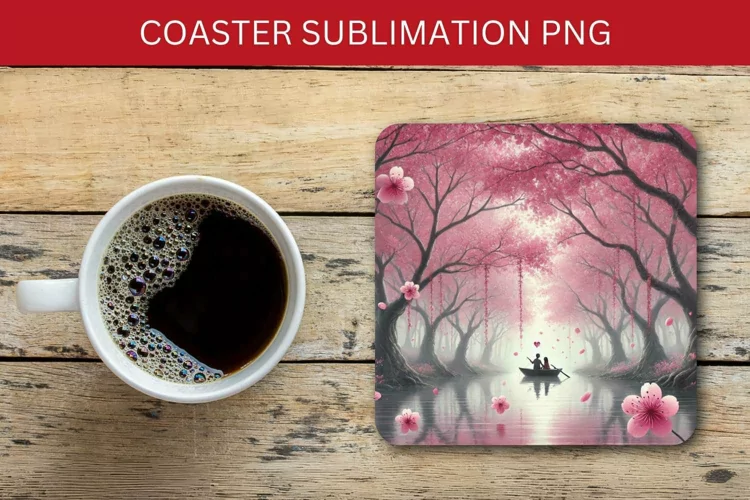 valentine square coaster - couple on river