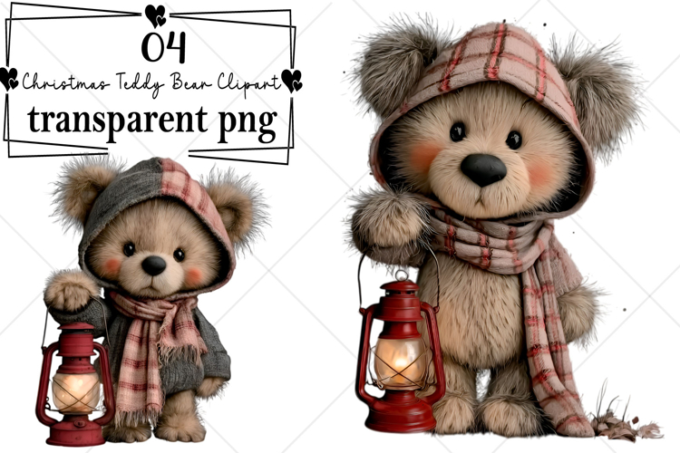 Whimsical Christmas Teddy Bear Clipart Watercolor PNG