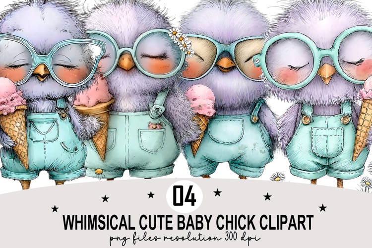 whimsical cute baby chick clipart Watercolor PNG example image 1
