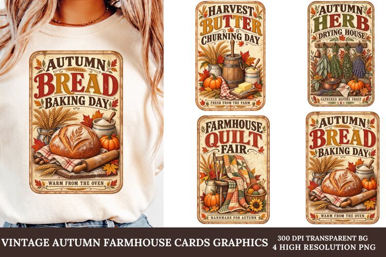 Vintage Autumn Farmhouse PNG Rustic Harvest Sublimation Art example image 1