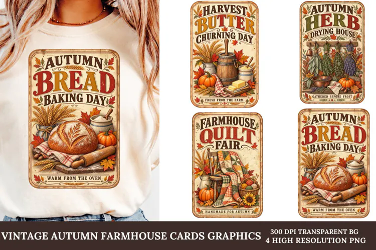 Vintage Autumn Farmhouse PNG Rustic Harvest Sublimation Art