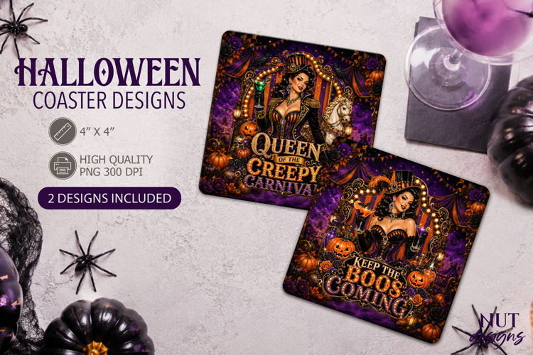 Vintage Carnival Halloween square Coaster Witch decor